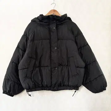 여성용 후드 부착 블랙 다운 자켓