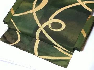 그린 농담에 끈 문양의 짜임새 있는 9촌 나고야 오비 순수 실크 새상품급