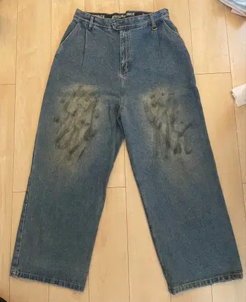 MASONPRINCEJEANS 데미지 가공 블루 데님 와이드 레그