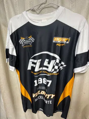 레이싱풍 프린트 T셔츠 XL 블랙 x 화이트