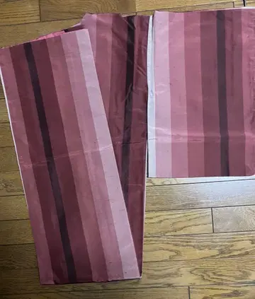 중고 기모노 핑크~진홍색 세로 줄무늬 스트라이프 명선? 앤티크