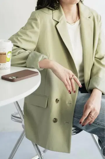 [새상품] 디스코트 더블 브레스트 테일러드 자켓 민트 그린 M