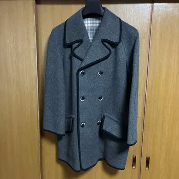울 더블 브레스트 피 코트 그레이 네임 포함 구제 의류