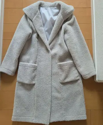 Excel 새상품급 후드 부착 보아 롱 코트 라이트 그레이