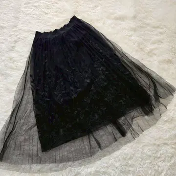 [브랜드 불명] 여성용 블랙 샤샤 스커트 자수 플레어