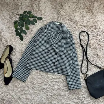 6855 마우지 체크 더블 자켓 [ F ] 블랙 화이트/스트레치/시어서커