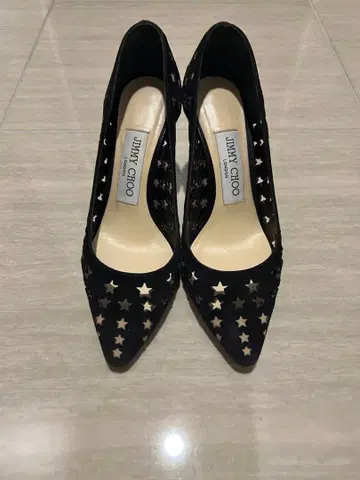 JIMMY CHOO 블랙 스타 별 패턴 펀칭 하이힐 34 1/2