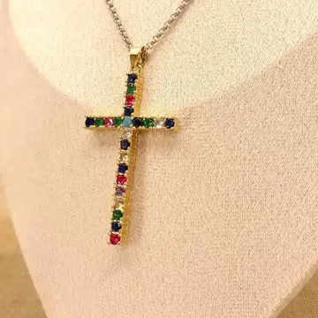 빈티지 골드 지르코니아 목걸이 펜던트 로사리오 십자가