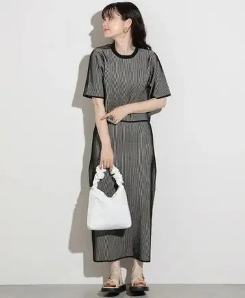 BEAMS HEART 빔즈 배색 니트 풀오버 스커트 세트