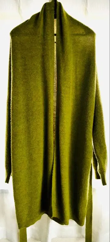 올리브 그린 롱 가디건 허리 리본 포함