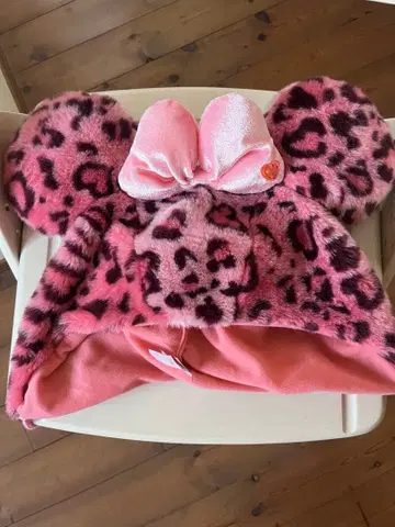 미키 귀도리 핑크 레오파드 무늬 모자