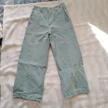 슈퍼 하카 라이트 그린 코튼 와이드 팬츠 슬릿 있음