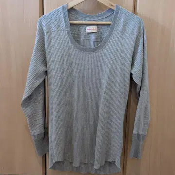 MEYAME 오프 롱 리브 넥 리브 풀오버 그레이
