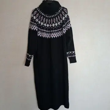 새상품급 빅 사이즈 코엔 coen 노르딕 무늬 하이넥 롱 니트 원피스 L