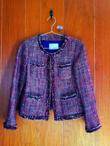 노카라 트위드 자켓 빨강 파랑 하양