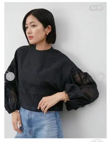 미라 오웬 백산 볼륨 슬리브 블라우스 CHECK 사이즈 1