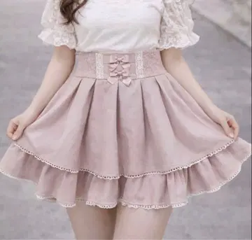 시크릿 허니 벨트 레이스 2단 캉캉 스커트 핑크 양산형 히메 스타일