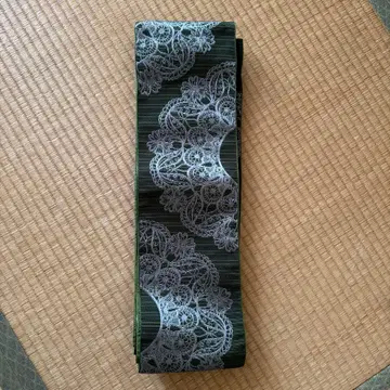 그린 컬러 레이스 무늬 반폭 오비