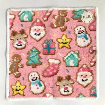 [ 미사용 새상품 ] 페이 페이 크리스마스 쿠키 손수건 핑크/화이트