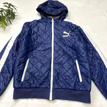 PUMA 다운 자켓 지퍼 후드티 얇은 소재 네이비 y2k 퀼팅