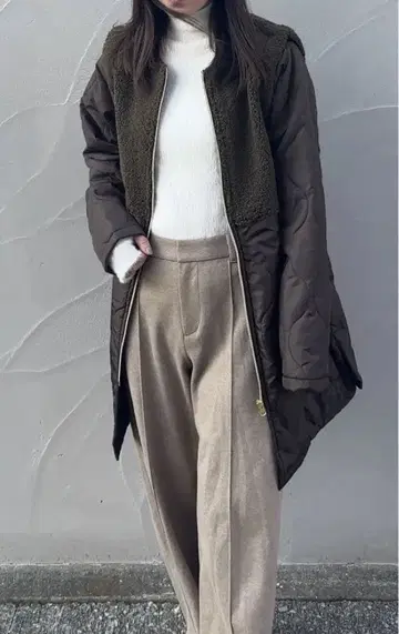 보아 롱 코트 카키