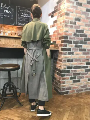 AVIE 스탠드 카라 롱 트렌치코트