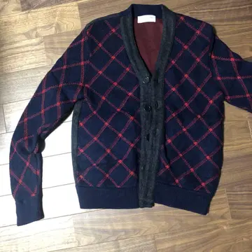 투모로우랜드 트리코 남성용 가디건 체크 네이비 올 패턴