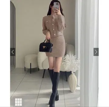 [새상품급] 라메 페더 니트 가디건 x 미니 스커트 셋업[kz617]
