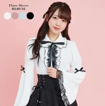 [새상품급] 시크릿 허니 펄 옷깃 플레어 소매 블라우스