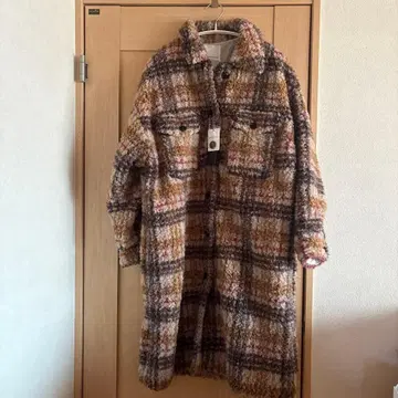 JEANASiS 체크 무늬 보아풍 롱 코트