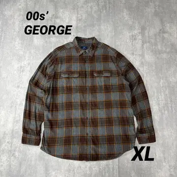 00s' GEORGE 코튼 레이온 브라운 라이트 플란넬 셔츠 XL