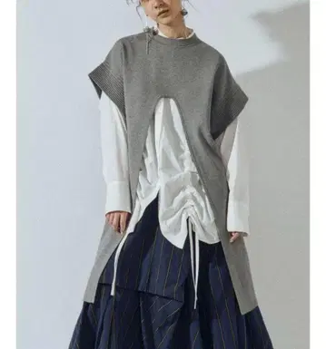 UN3D. 프론트 오픈 롱 베스트 그레이