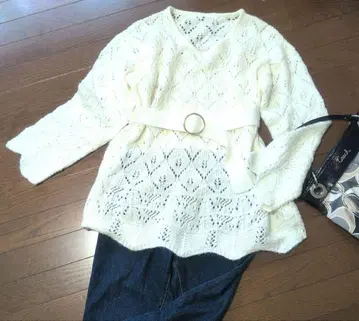 amelier 아이보리 레이스 니트 벨트 세트 프리 사이즈