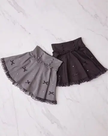 pium 리본 비쥬 도리 플레어 스커트