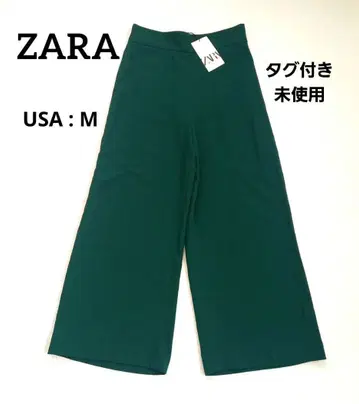 택 포함 미사용 [ ZARA ] 그린 와이드 팬츠 USA:M 일본:L