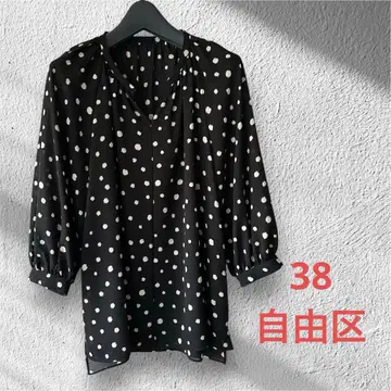 자유구 블라우스 38 도트 프린트 스키퍼 7부 소매 블랙 워셔블