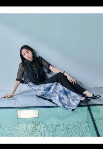 HARE 시어 절개 롱 원피스 그린 x 블랙 프리 사이즈