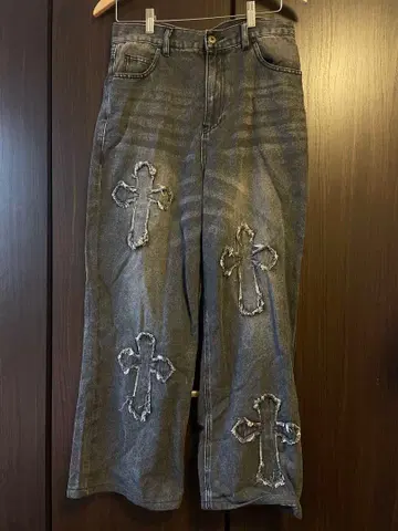 크로스 자수 다크 그레이 데님