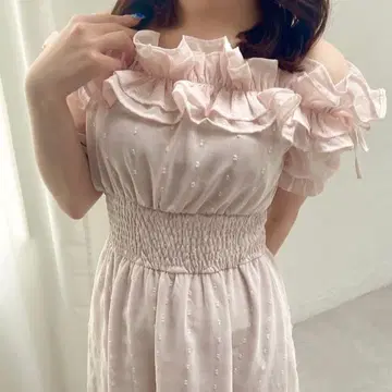 evelyn 라메 프릴 롱 원피스 핑크 24시간 이내 발송