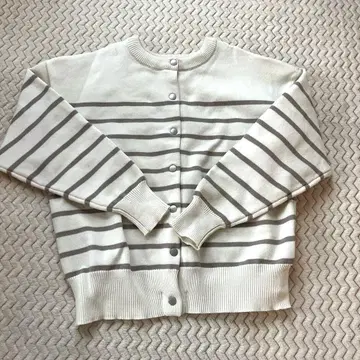 아이보리/베이지 스트라이프 니트 가디건