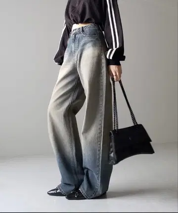 me+em select 그라데이션 빈티지 와이드 데님