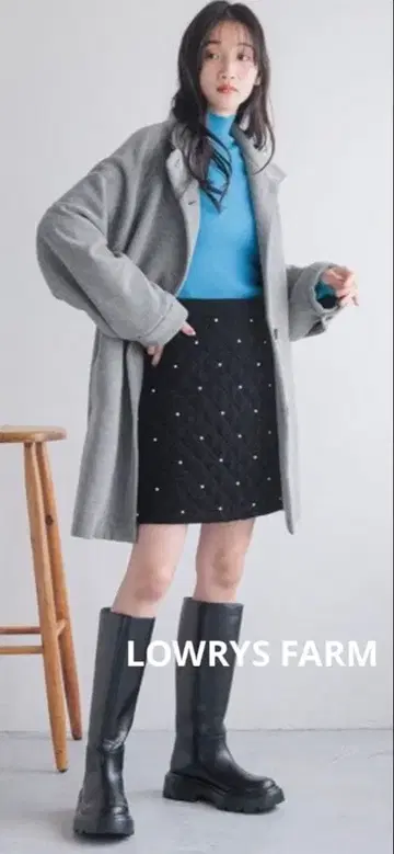 로리즈팜 울 라이크 헤링본 미들 코트 F 그레이