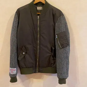 해리스 트위드 MA-1 블루종 절개 아우터 L 남성용 카키 그린