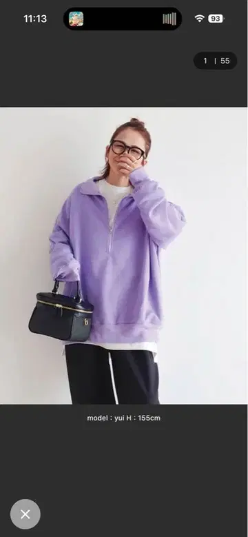 코너스 하프 지퍼 맨투맨 퍼플 M 택 포함 미사용 새상품