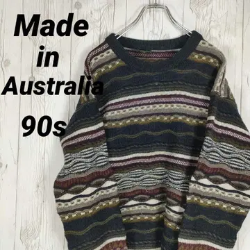 호주산 3D 니트 좋은 배색 빈티지 90s L 울