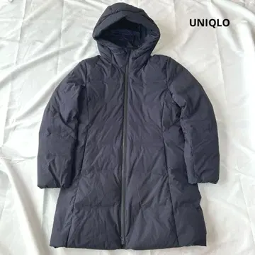 UNIQLO 심리스 다운 코트 후드 네이비 M