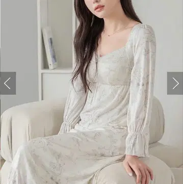 [럭셔리 슬립] 나이트 브라 원피스 긴팔 맥시 길이 꽃무늬 75L