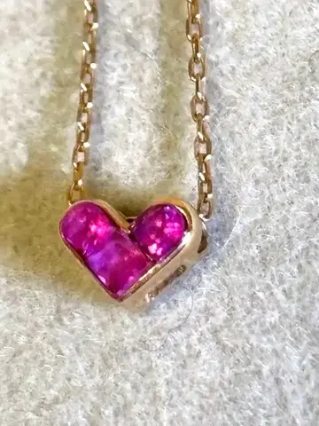 루비 3석 하트 목걸이 k10