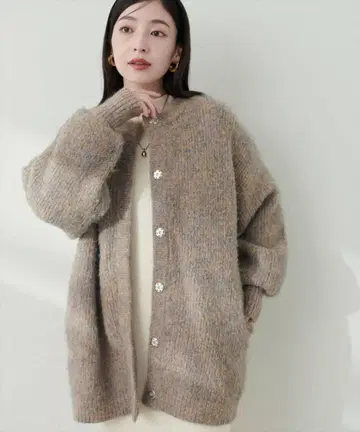 내추럴 꾸뛰르 컬러 멜란지 안감 부착 니트 코트