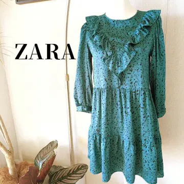 ZARA 터콰이즈 그린 새틴 도트 무늬 프릴 원피스